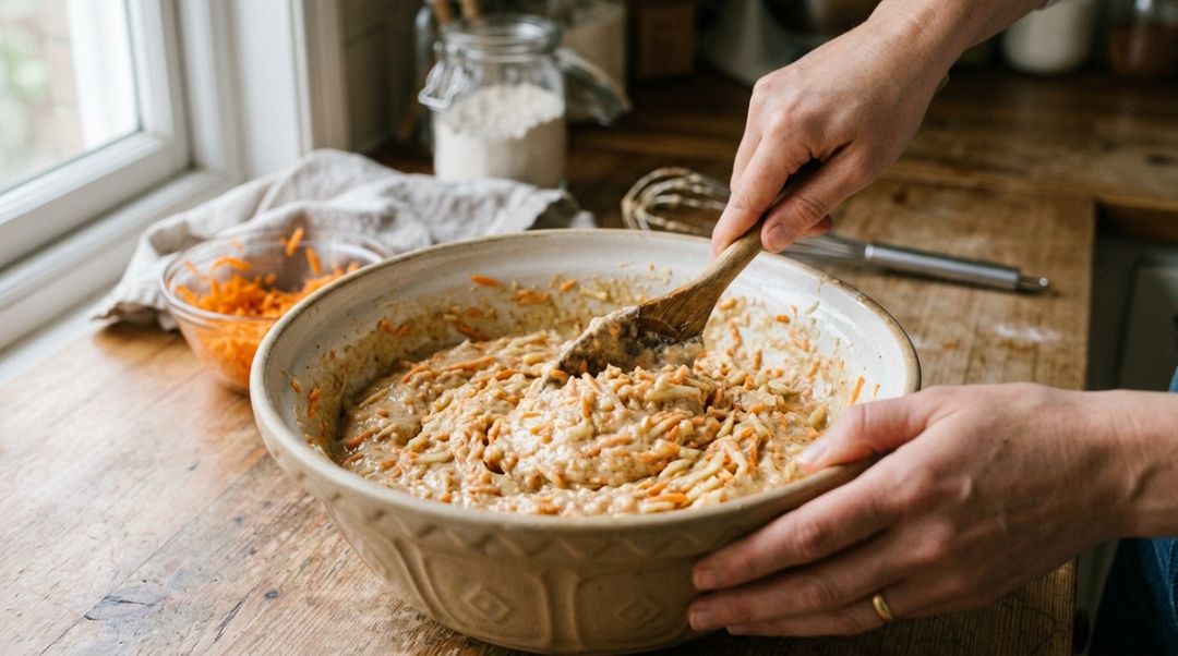 Uma base simples leva maçã, cenoura, ovos, farinha, fermento e algum ingrediente para dar gordura e maciez.