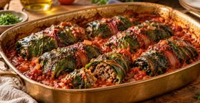 Receita de folhas de acelga recheadas com carne ao forno, rápida e fácil