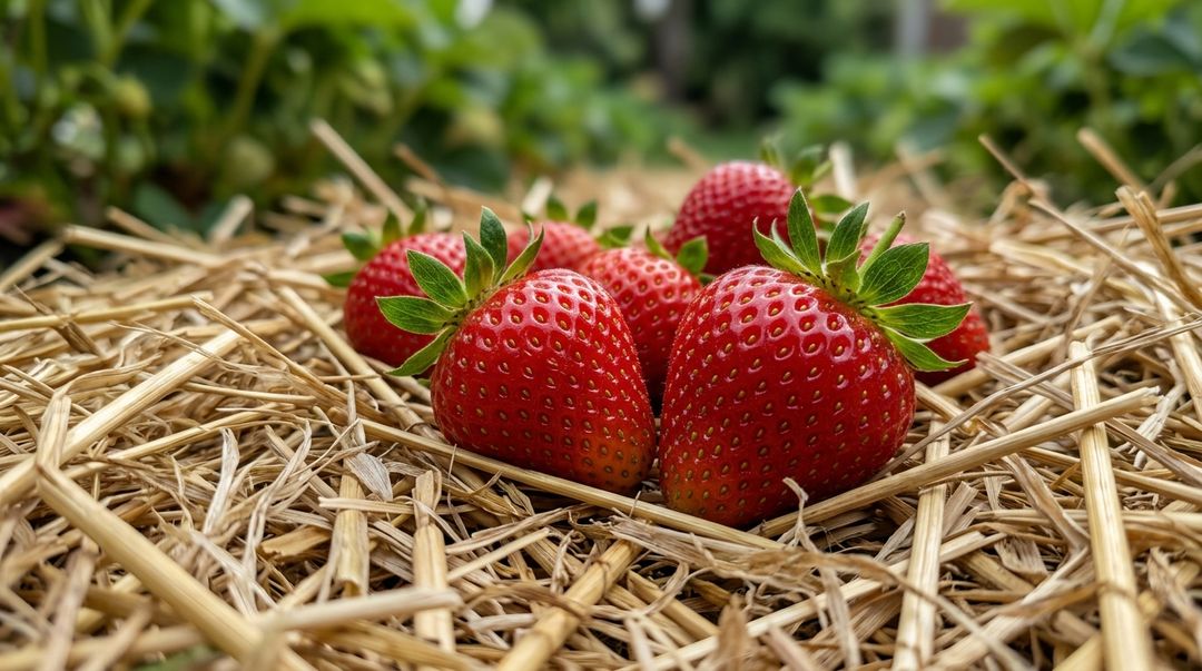 A camada de palha protege os frutos contra respingos de lama e reduz o risco de apodrecimento.