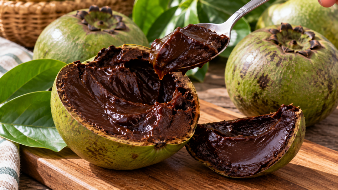Sapote-preto: conheça a fruta de casca verde e polpa quase preta que chama atenção pela textura cremosa e pelo apelido de “fruta-pudim”.