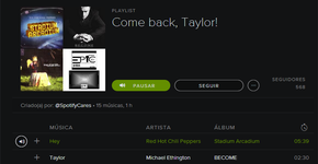 Spotify cria playlist engraçadinha para Taylor Swift voltar