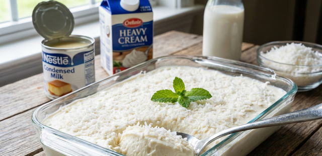 A sobremesa gelada de coco com 4 ingredientes que lembra doce de festa