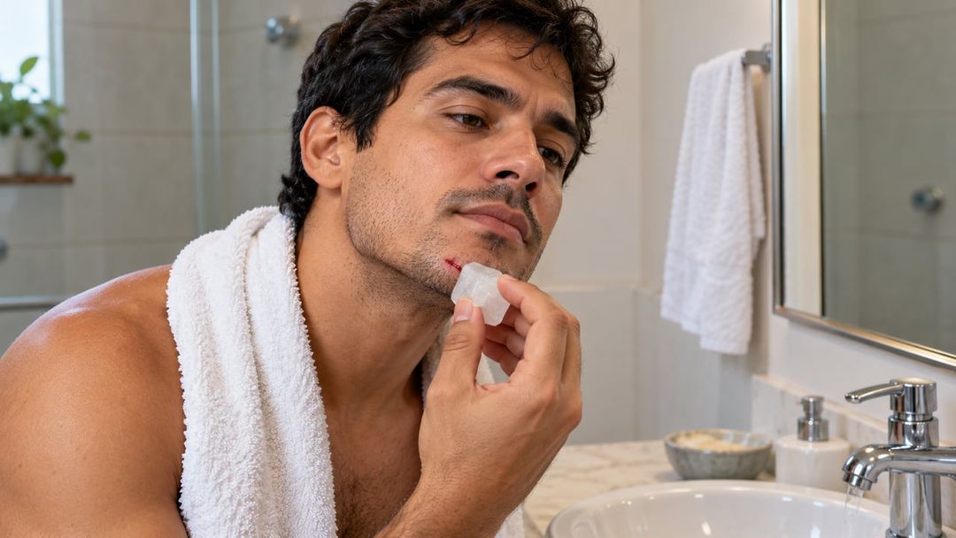 Em microcortes do barbear, o efeito adstringente pode ajudar apenas quando a lesão é pequena e superficial – Imagem ilustrativa criada por inteligência artificial