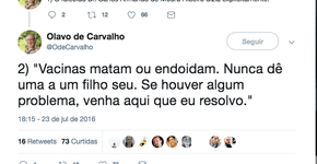 Olavo de Carvalho, guru de Bolsonaro, é contra vacinação infantil
