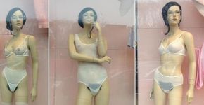 Vitrine de loja exibe manequins com pelos pubianos em Nova York