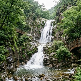 Featured mobile: Na Coreia do Sul, uma trilha atravessa um vale com 12 cachoeiras aos pés do Hyangrobong: depois de cruzar uma ponte suspensa entre paredões rochosos, surge a Yeonsan, uma das maiores quedas do percurso