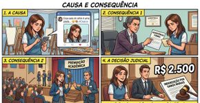 Estudante faz comentário irônico sobre aula de artes nas redes sociais, recebe advertência e depois é impedida de subir ao palco para receber homenagem por seu desempenho escolar; aplicar duas punições pelo mesmo episódio pode terminar em R$ 2,5 mil de indenização por danos morais
