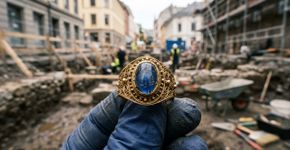 Uma arqueóloga encontrou um anel de ouro com pedra azul no meio de uma obra urbana e chegou a perguntar se os trabalhadores estavam pregando uma peça