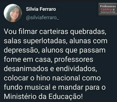 Ó meme amado; sobre a ordem do ex-ministro da Educação Ricardo Vélez Rodríguez para que as escolas cantassem o hino nacional em frente à bandeira do Brasil e filmassem as crianças