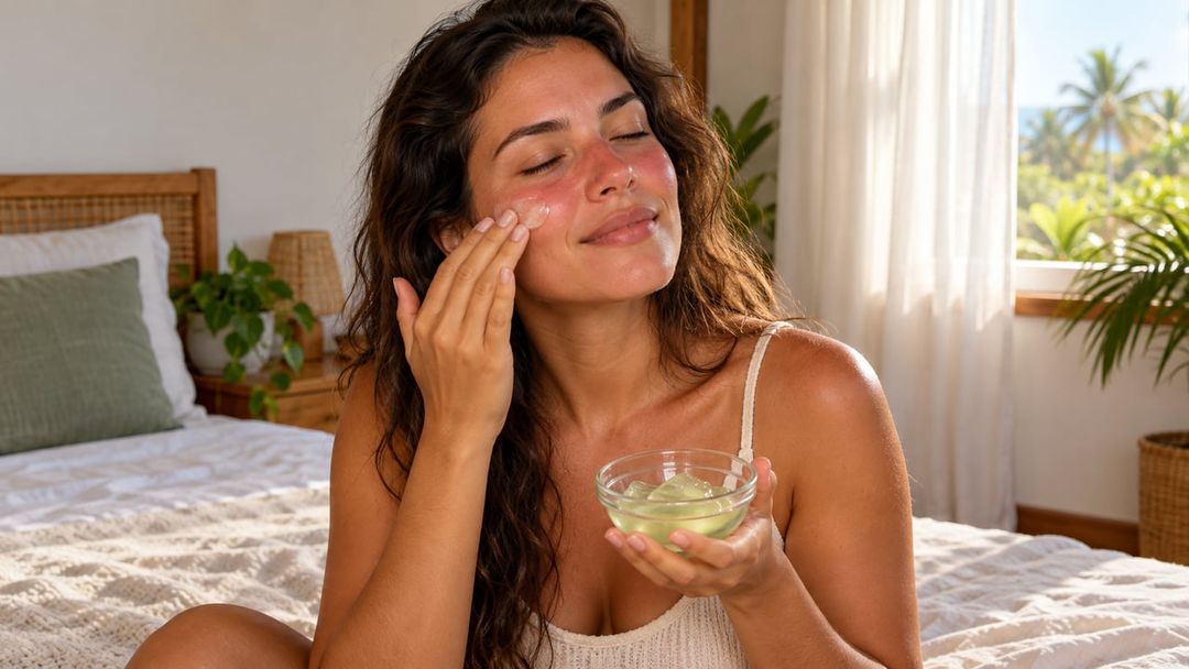 O efeito refrescante da babosa ajuda a aliviar vermelhidão, coceira e queimaduras solares leves – Imagem ilustrativa criada por inteligência artificial