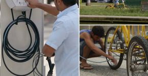 Cidade ganha calibrador de pneu para incentivar uso de bike