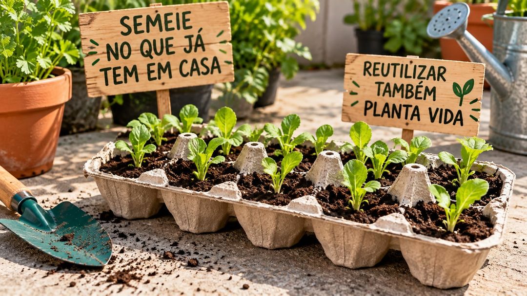 Semeadeira caseira com caixa de ovos ajuda no plantio doméstico.