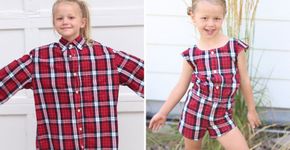 Mãe faz lindos vestidos para as filhas com as roupas do marido