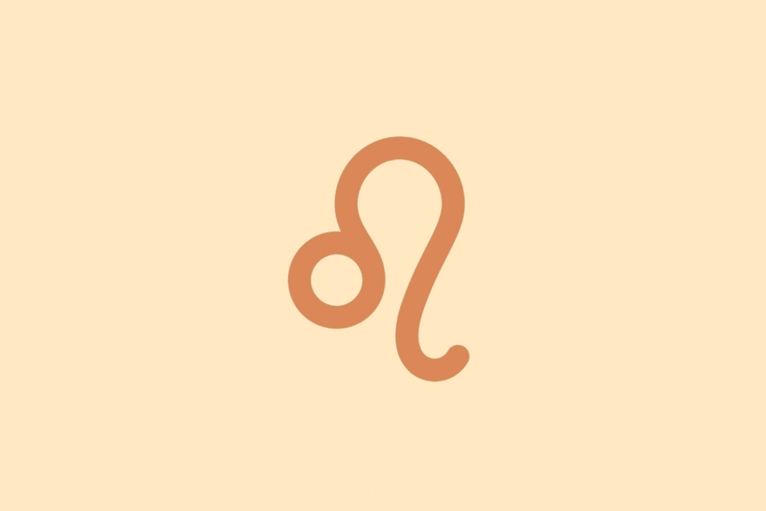 Símbolo minimalista do signo de Leão em tom terracota sobre fundo laranja