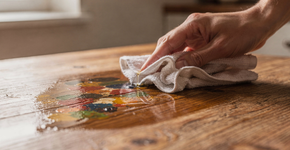 Aprenda o jeito de tirar mancha de tinta de tecido da mesa de madeira usando óleo de cozinha