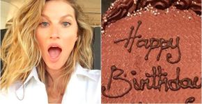Gisele Bündchen recebe bolo de aniversário inusitado e faz piada