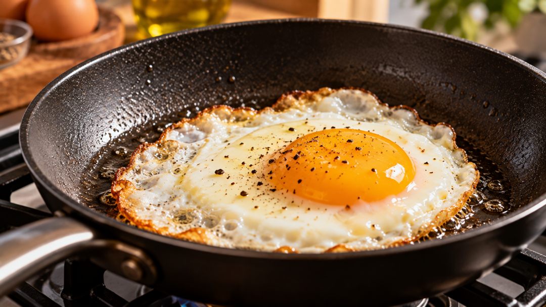 O segredo do ovo frito está no controle da temperatura. Veja por que reduzir o fogo ajuda a cozinhar a clara sem passar demais do ponto da gema.