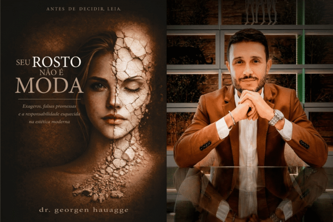 A obra “Seu rosto não é moda”, do Dr. Georgen Hauagge, propõe uma reflexão sobre os padrões de beleza e a responsabilidade nos procedimentos estéticos (Imagem: Reprodução digital | Divulgação)