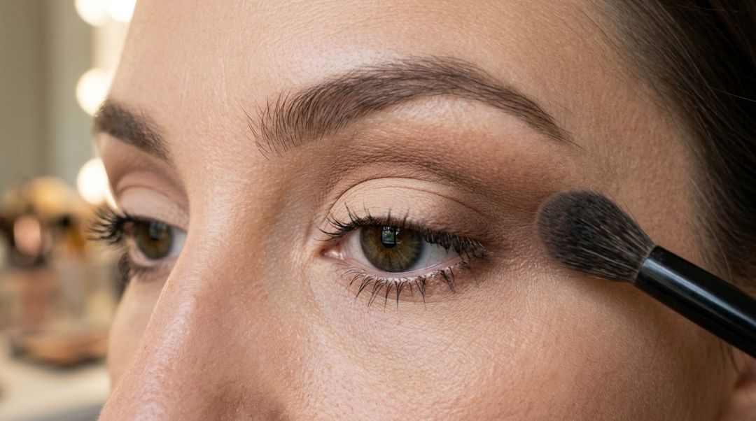 O melhor jeito é fazer a maquiagem com os olhos abertos e olhando diretamente para o espelho.