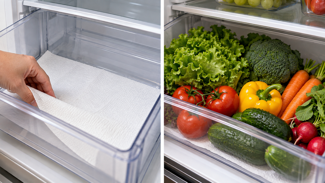 Gaveta de legumes molhada? Veja como o papel-toalha pode absorver parte da umidade, por que deve ser trocado quando estiver úmido e quais são os limites.