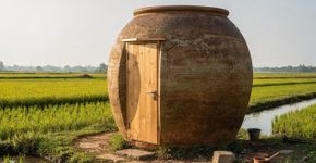 Crie um banheiro faça-você-mesmo a partir de um vaso de barro antigo. O interior é ainda mais surpreendente