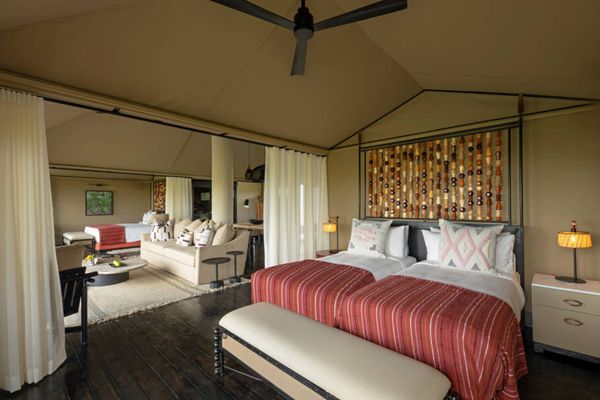 As tendas do Mahali Mzuri são espaçosas e luxuosas