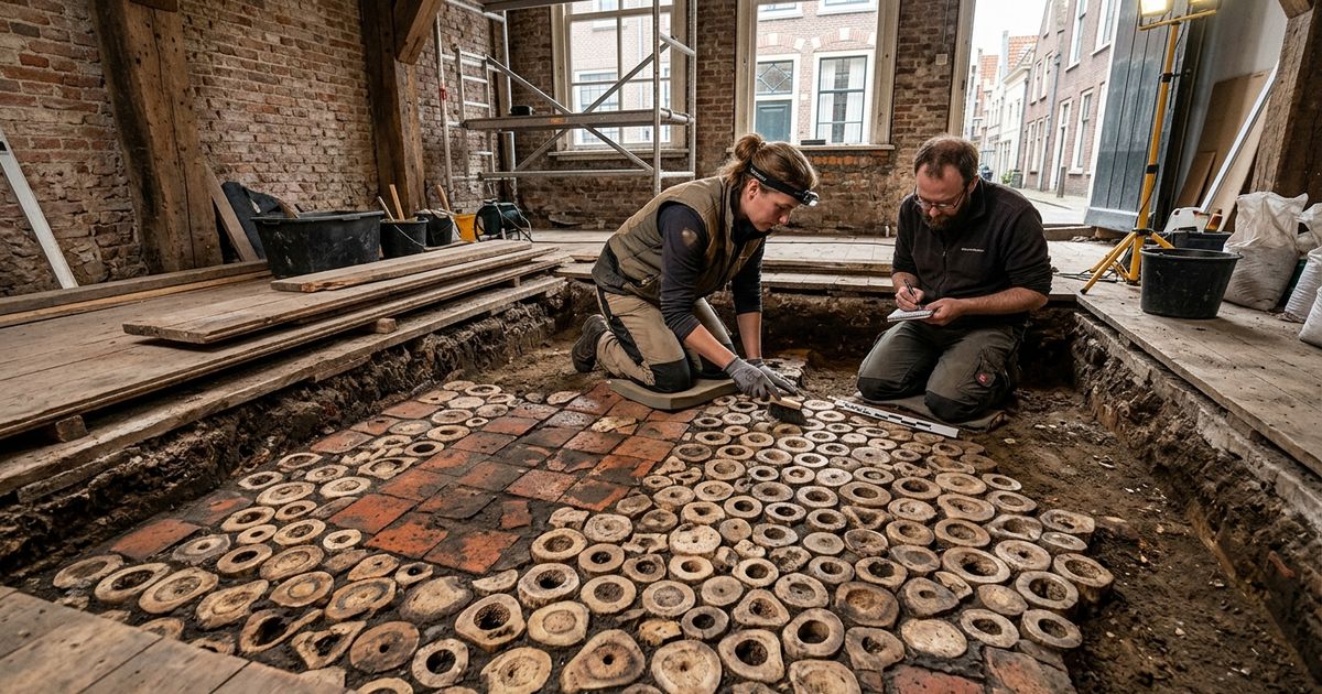 Uma reforma numa casa holandesa revelou um piso medieval remendado com dezenas de ossos de vaca serrados do mesmo tamanho