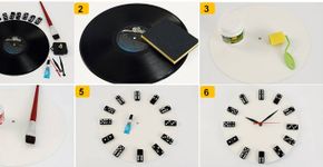 Relógio reciclado de disco de vinil e dominó