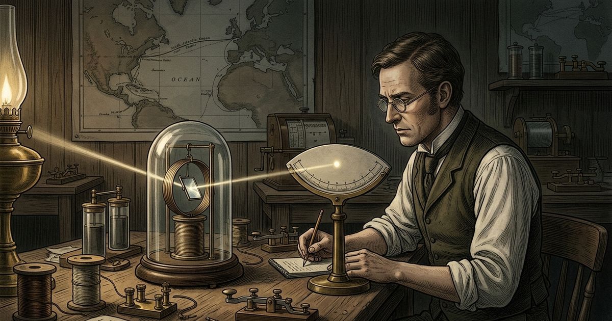 Em 1854, William Thomson usou um espelho minúsculo preso a um ímã suspenso para revelar sinais fracos e ajudar o telégrafo a cruzar o Atlântico