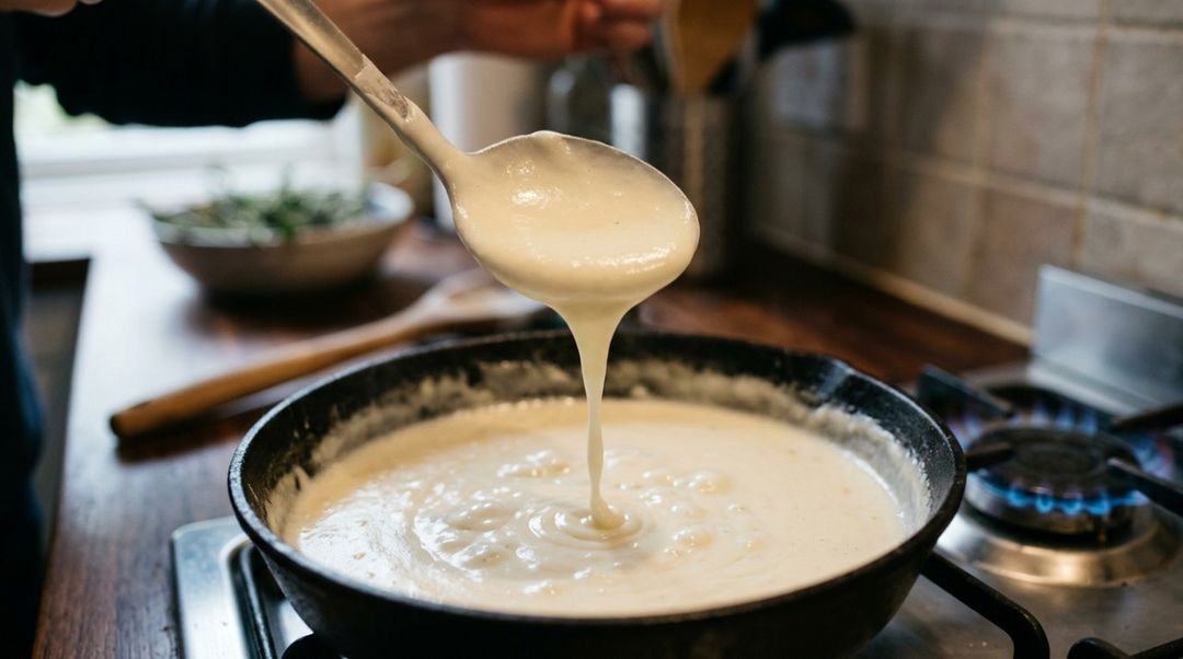 Uma referência simples usa 50 g de manteiga, 50 g de farinha de trigo e aproximadamente 500 ml de leite.