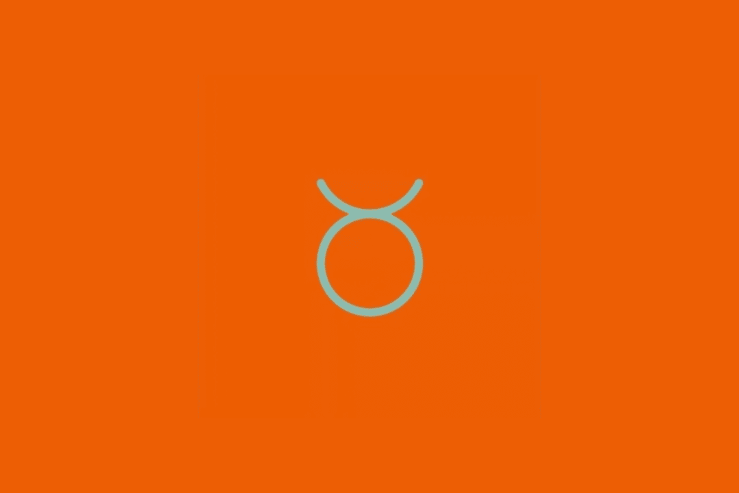 Símbolo do signo de Touro em linhas verde-água sobre um fundo laranja.