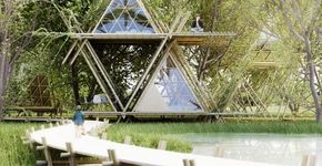 Projeto de hotel ecológico feito com bambu