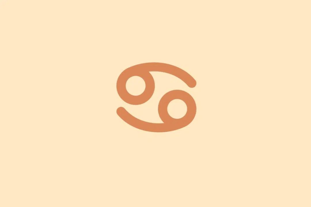 Símbolo minimalista do signo de Câncer em tom terracota sobre fundo laranja