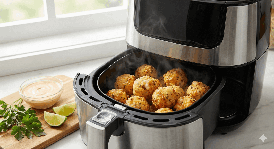 Aprenda a fazer bolinho de arroz assado na airfryer com ervas, crocante e fácil