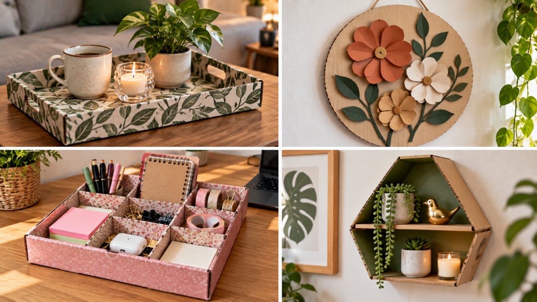 Como reutilizar caixa de pizza? Aprenda a transformar o papelão em objetos decorativos e organizadores com recortes, divisórias, pintura e revestimentos.