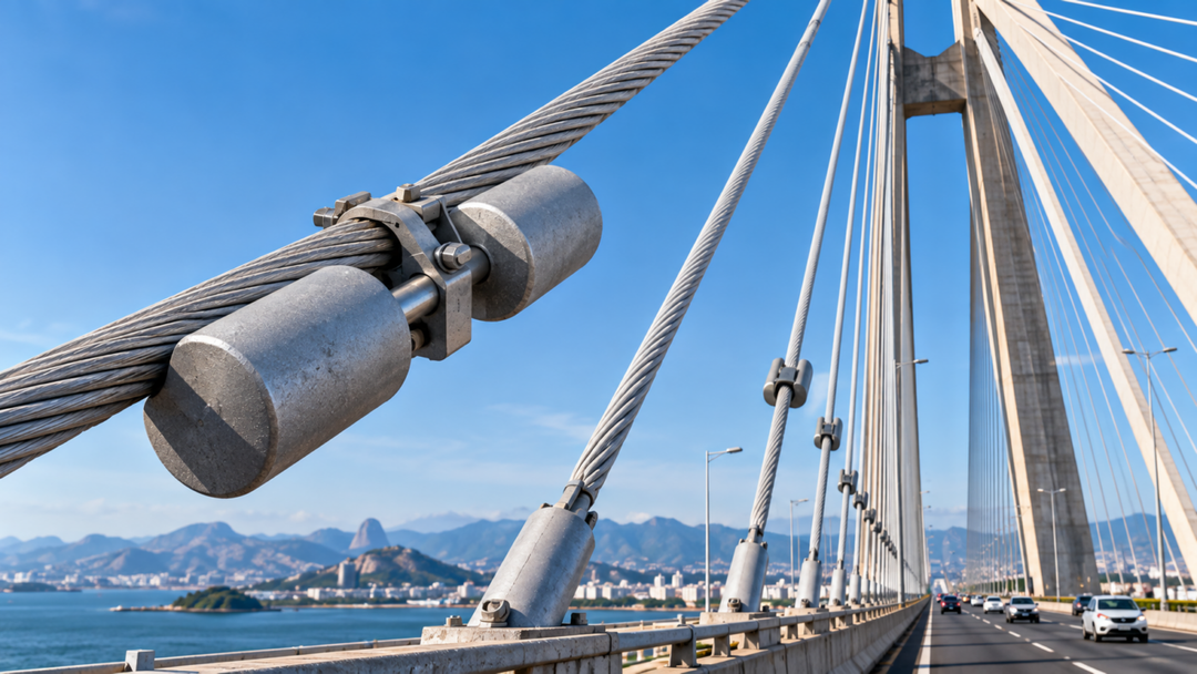 Você já reparou em pequenos cilindros presos aos cabos de pontes? Entenda por que eles existem e como ajudam a controlar oscilações provocadas pelo vento.