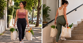 Carregar duas sacolas leves por alguns metros pode virar um exercício de força para mãos, antebraços e tronco quando a postura e a carga são controladas