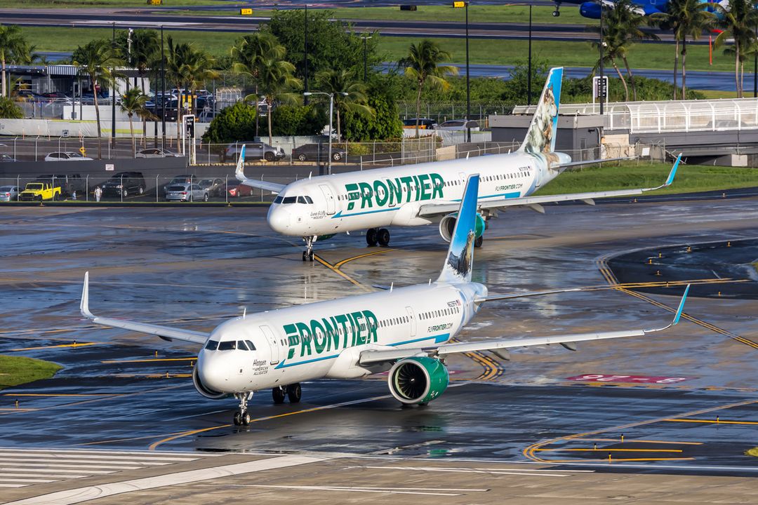 San Juan, Puerto Rico – August 3, 2025: Frontier Airlines Airbus A321neo airplanes at San Juan airport in Puerto Rico.