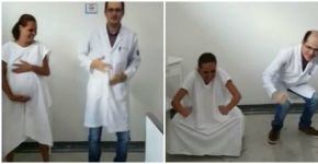 Para ajudar mãe nas contrações, médico dança e desce até o chão