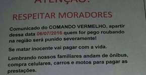 Comando Vermelho proíbe assaltos em comunidades de São Gonçalo