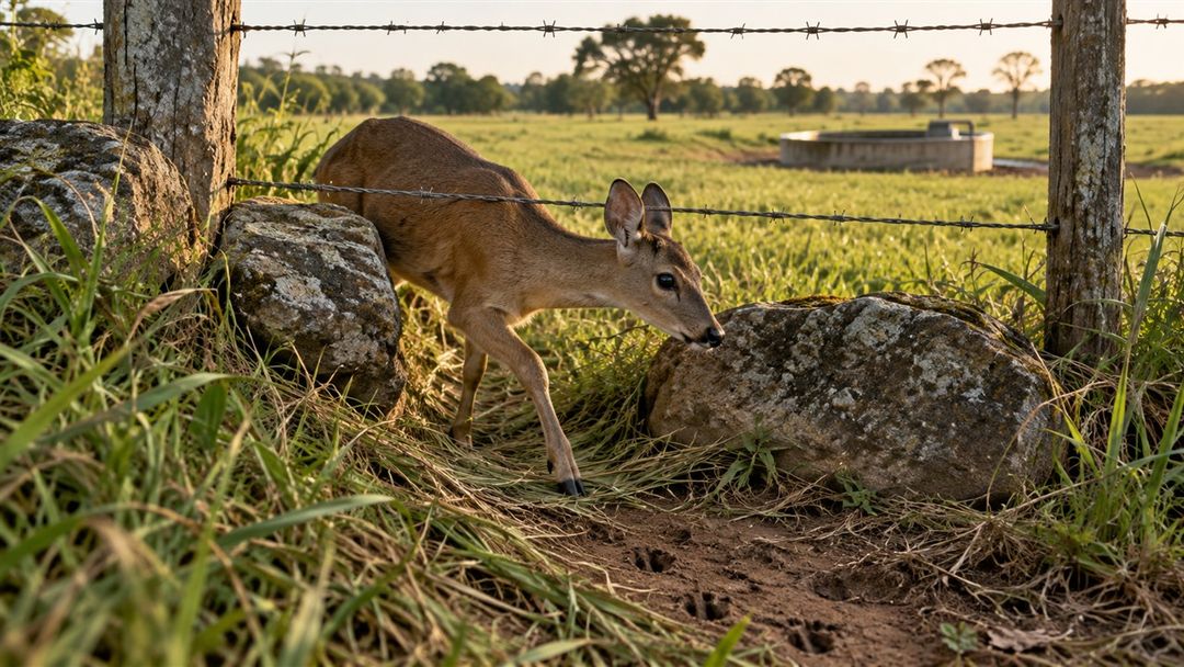 Três veados surgiram antes do amanhecer para beber no cocho.