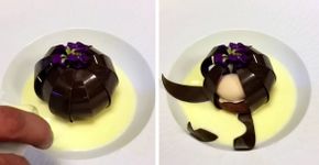 Sobremesa de chocolate abre como se fosse uma flor