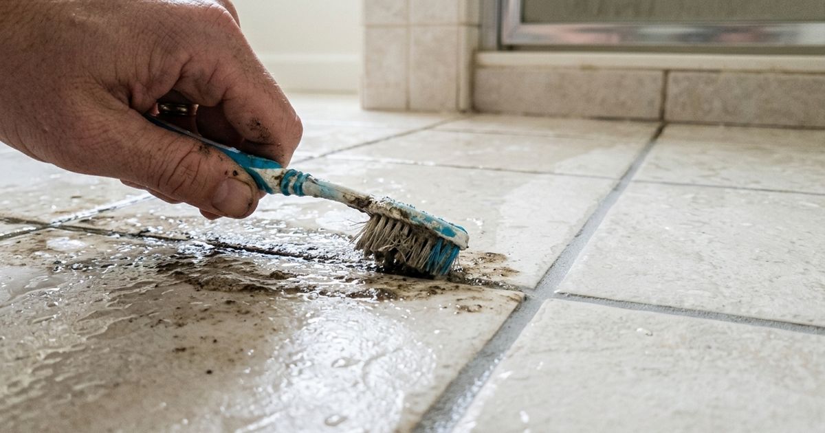Usar uma escova de dentes velha nos cantos do rejunte: as cerdas alcançam a sujeira presa onde esponjas grandes não entram
