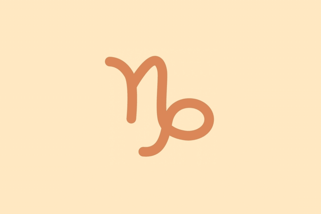 Símbolo minimalista do signo de Capricórnio em tom terracota sobre fundo laranja