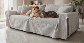 A manta de sofá que virou tendência porque protege contra pelos de pet e não solta fiapo na roupa
