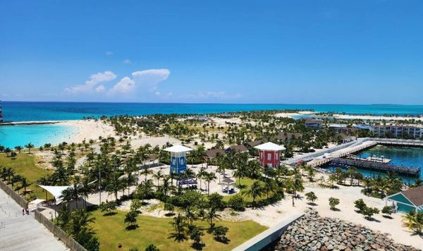 Vista da Ocean Cay da cabine do MSC Meraviglia