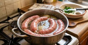 Por qual motivo um pouco de vinagre na água do cozimento impede que as linguiças estourem na panela