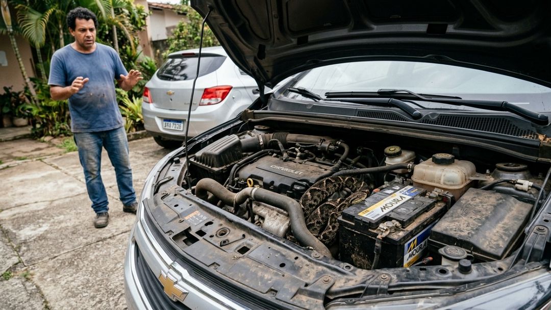 O ruído vinha de uma presilha solta, não da cobra encontrada.