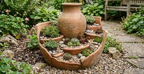 Um vaso quebrado pode ganhar uma nova função e virar decoração para o jardim