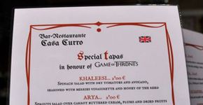 Restaurante espanhol tem cardápio do ‘Game of Thrones’